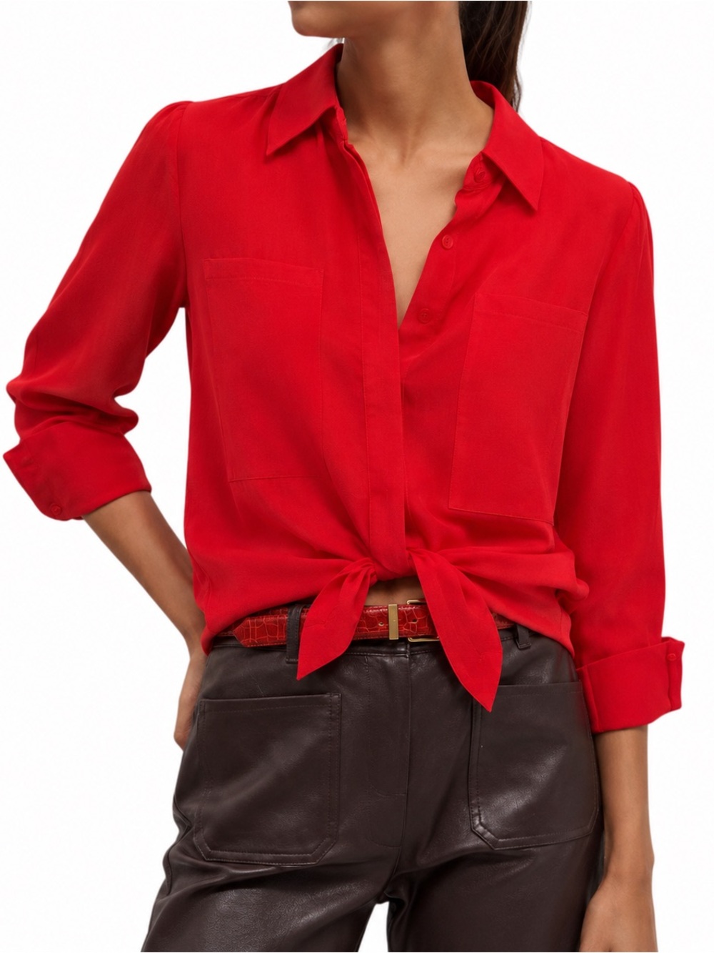 Alexander Wang Silk Red Semi Sheer Blouse size XS